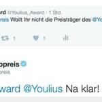 Der Webvideopreis lädt die Gewinner des Youlius-Awards über Twitter ein.